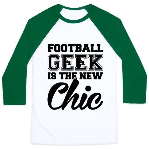 Virgin Teez  Baseball Tee Unisex Classic Baseball Tee / x-small / White/Dark Green FOOTBALL GEEK IS THE NEW CHIC UNISEX CLASSIC BASEBALL TEE