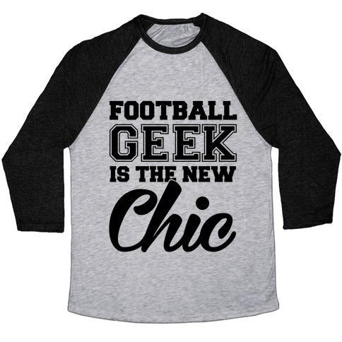 Virgin Teez  Baseball Tee Unisex Tri-Blend Baseball Tee / small / Athletic Gray / Black FOOTBALL GEEK IS THE NEW CHIC UNISEX TRI-BLEND BASEBALL TEE