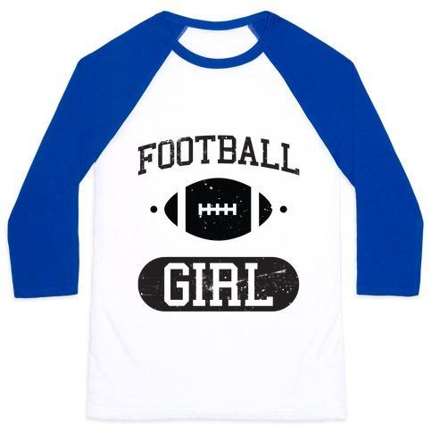 Virgin Teez  Baseball Tee Unisex Classic Baseball Tee / x-small / White/Blue FOOTBALL GIRL UNISEX CLASSIC BASEBALL TEE