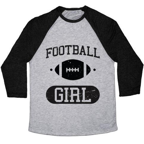 Virgin Teez  Baseball Tee Unisex Tri-Blend Baseball Tee / small / Athletic Gray / Black FOOTBALL GIRL UNISEX TRI-BLEND BASEBALL TEE