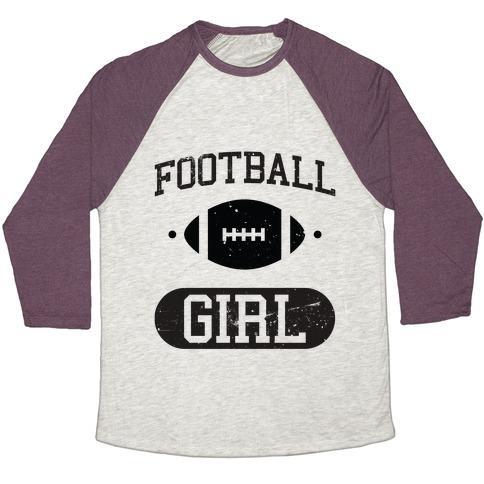 Virgin Teez  Baseball Tee Unisex Tri-Blend Baseball Tee / small / Oatmeal / Maroon FOOTBALL GIRL UNISEX TRI-BLEND BASEBALL TEE