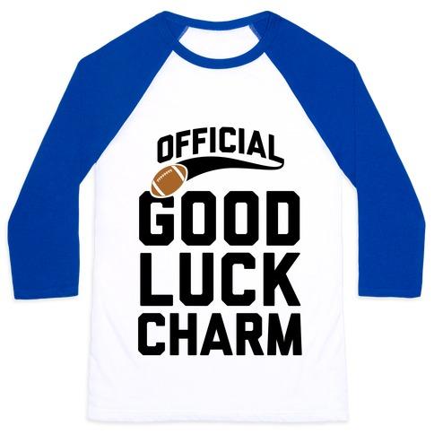 Virgin Teez  Baseball Tee Unisex Classic Baseball Tee / x-small / White/Blue FOOTBALL GOOD LUCK CHARM UNISEX CLASSIC BASEBALL TEE