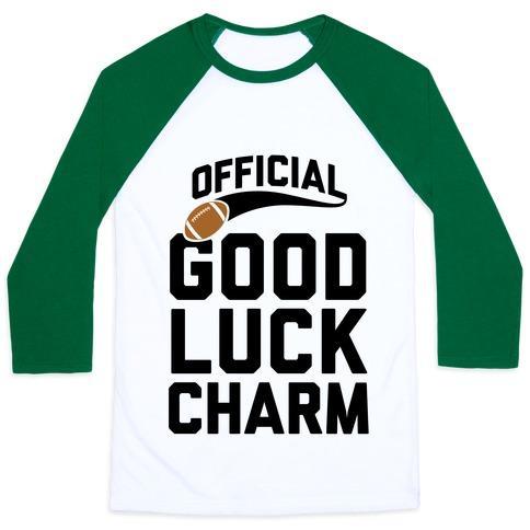 Virgin Teez  Baseball Tee Unisex Classic Baseball Tee / x-small / White/Dark Green FOOTBALL GOOD LUCK CHARM UNISEX CLASSIC BASEBALL TEE