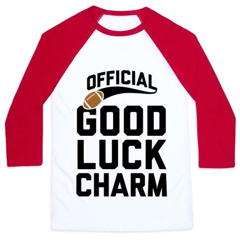 Virgin Teez  Baseball Tee Unisex Classic Baseball Tee / x-small / White/Red FOOTBALL GOOD LUCK CHARM UNISEX CLASSIC BASEBALL TEE