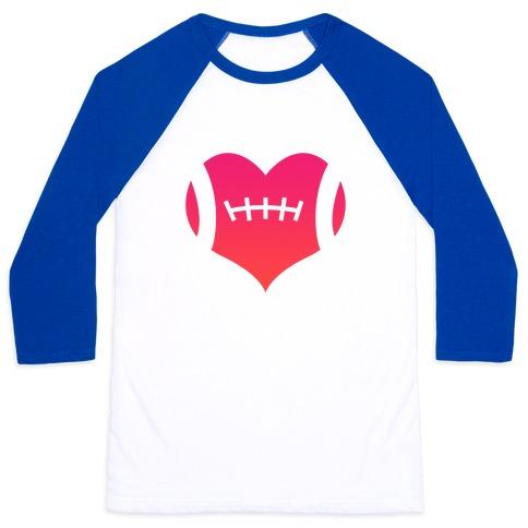 Virgin Teez  Baseball Tee Unisex Classic Baseball Tee / x-small / White/Blue FOOTBALL HEART UNISEX CLASSIC BASEBALL TEE