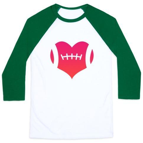 Virgin Teez  Baseball Tee Unisex Classic Baseball Tee / x-small / White/Dark Green FOOTBALL HEART UNISEX CLASSIC BASEBALL TEE