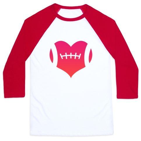 Virgin Teez  Baseball Tee Unisex Classic Baseball Tee / x-small / White/Red FOOTBALL HEART UNISEX CLASSIC BASEBALL TEE