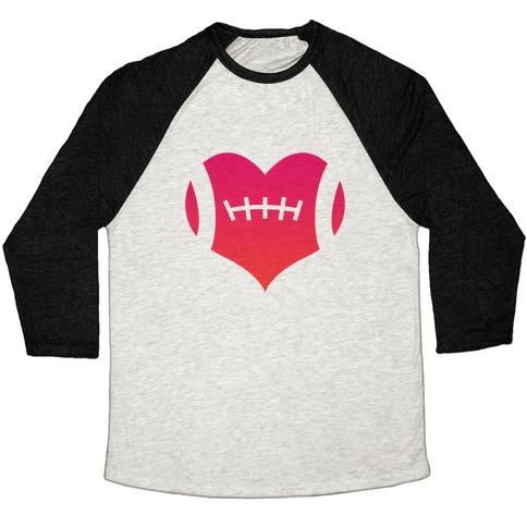 Virgin Teez  Baseball Tee Unisex Tri-Blend Baseball Tee / small / Oatmeal / Black FOOTBALL HEART UNISEX TRI-BLEND BASEBALL TEE