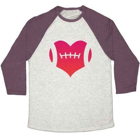 Virgin Teez  Baseball Tee Unisex Tri-Blend Baseball Tee / small / Oatmeal / Maroon FOOTBALL HEART UNISEX TRI-BLEND BASEBALL TEE