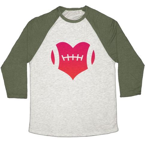 Virgin Teez  Baseball Tee Unisex Tri-Blend Baseball Tee / small / Oatmeal / Moss FOOTBALL HEART UNISEX TRI-BLEND BASEBALL TEE