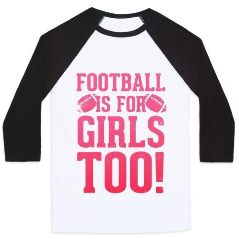 Virgin Teez  Baseball Tee Unisex Classic Baseball Tee / x-small / White/Black FOOTBALL IS FOR GIRLS TOO! (PINK) UNISEX CLASSIC BASEBALL TEE