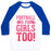 Virgin Teez  Baseball Tee Unisex Classic Baseball Tee / x-small / White/Blue FOOTBALL IS FOR GIRLS TOO! (PINK) UNISEX CLASSIC BASEBALL TEE