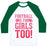Virgin Teez  Baseball Tee Unisex Classic Baseball Tee / x-small / White/Dark Green FOOTBALL IS FOR GIRLS TOO! (PINK) UNISEX CLASSIC BASEBALL TEE
