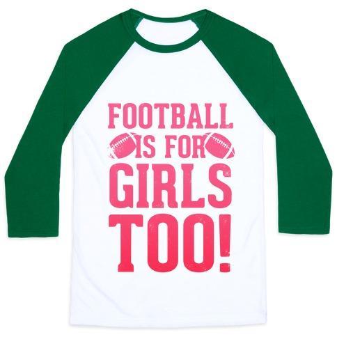 Virgin Teez  Baseball Tee Unisex Classic Baseball Tee / x-small / White/Dark Green FOOTBALL IS FOR GIRLS TOO! (PINK) UNISEX CLASSIC BASEBALL TEE