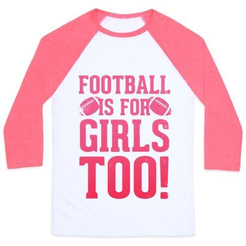 Virgin Teez  Baseball Tee Unisex Classic Baseball Tee / x-small / White/Neon Pink FOOTBALL IS FOR GIRLS TOO! (PINK) UNISEX CLASSIC BASEBALL TEE