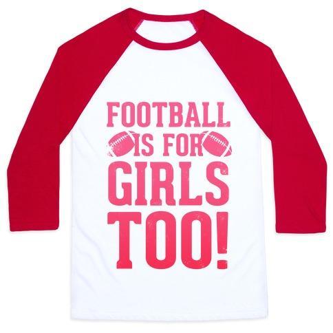 Virgin Teez  Baseball Tee Unisex Classic Baseball Tee / x-small / White/Red FOOTBALL IS FOR GIRLS TOO! (PINK) UNISEX CLASSIC BASEBALL TEE