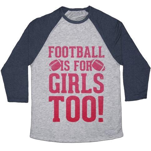 Virgin Teez  Baseball Tee Unisex Tri-Blend Baseball Tee / small / Athletic Gray / Navy FOOTBALL IS FOR GIRLS TOO! (PINK) UNISEX TRI-BLEND BASEBALL TEE