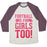 Virgin Teez  Baseball Tee Unisex Tri-Blend Baseball Tee / small / Oatmeal / Maroon FOOTBALL IS FOR GIRLS TOO! (PINK) UNISEX TRI-BLEND BASEBALL TEE