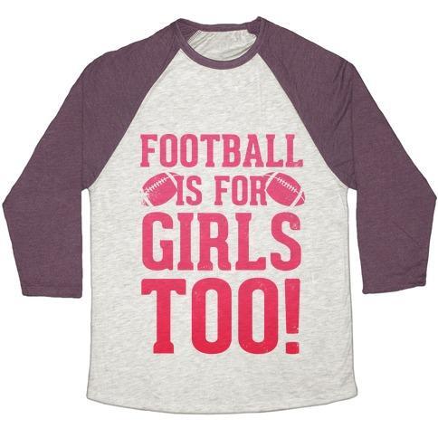 Virgin Teez  Baseball Tee Unisex Tri-Blend Baseball Tee / small / Oatmeal / Maroon FOOTBALL IS FOR GIRLS TOO! (PINK) UNISEX TRI-BLEND BASEBALL TEE