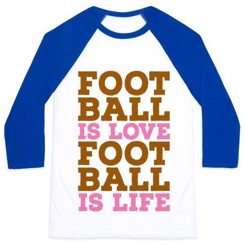 Virgin Teez  Baseball Tee Unisex Classic Baseball Tee / x-small / White/Blue FOOTBALL IS LOVE FOOTBALL IS LIFE UNISEX CLASSIC BASEBALL TEE