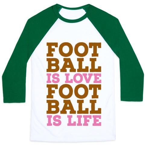 Virgin Teez  Baseball Tee Unisex Classic Baseball Tee / x-small / White/Dark Green FOOTBALL IS LOVE FOOTBALL IS LIFE UNISEX CLASSIC BASEBALL TEE