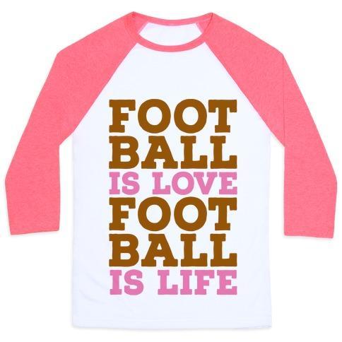 Virgin Teez  Baseball Tee Unisex Classic Baseball Tee / x-small / White/Neon Pink FOOTBALL IS LOVE FOOTBALL IS LIFE UNISEX CLASSIC BASEBALL TEE