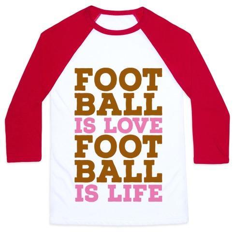 Virgin Teez  Baseball Tee Unisex Classic Baseball Tee / x-small / White/Red FOOTBALL IS LOVE FOOTBALL IS LIFE UNISEX CLASSIC BASEBALL TEE