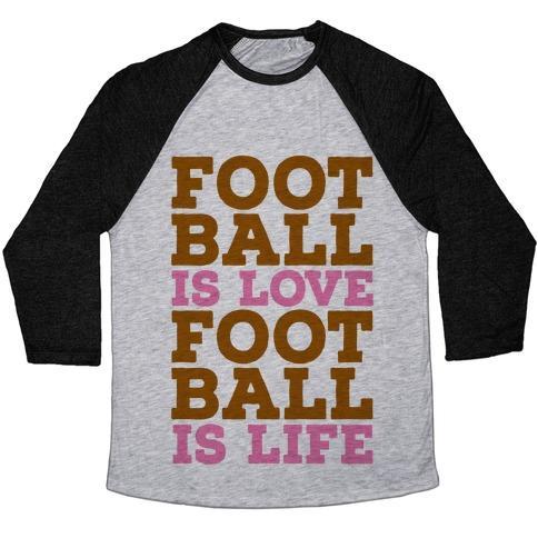 Virgin Teez  Baseball Tee Unisex Tri-Blend Baseball Tee / small / Athletic Gray / Black FOOTBALL IS LOVE FOOTBALL IS LIFE UNISEX TRI-BLEND BASEBALL TEE