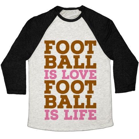 Virgin Teez  Baseball Tee Unisex Tri-Blend Baseball Tee / small / Oatmeal / Black FOOTBALL IS LOVE FOOTBALL IS LIFE UNISEX TRI-BLEND BASEBALL TEE