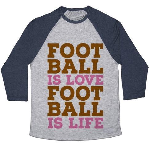 Virgin Teez  Baseball Tee Unisex Tri-Blend Baseball Tee / small / Athletic Gray / Navy FOOTBALL IS LOVE FOOTBALL IS LIFE UNISEX TRI-BLEND BASEBALL TEE