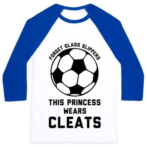 Virgin Teez  Baseball Tee Unisex Classic Baseball Tee / x-small / White/Blue FORGET GLASS SLIPPERS THIS PRINCESS WEARS CLEATS UNISEX CLASSIC BASEBALL TEE
