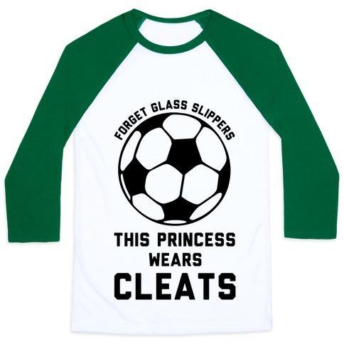 Virgin Teez  Baseball Tee Unisex Classic Baseball Tee / x-small / White/Dark Green FORGET GLASS SLIPPERS THIS PRINCESS WEARS CLEATS UNISEX CLASSIC BASEBALL TEE