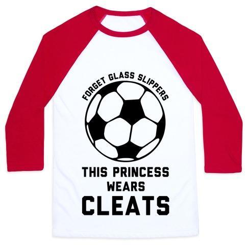 Virgin Teez  Baseball Tee Unisex Classic Baseball Tee / x-small / White/Red FORGET GLASS SLIPPERS THIS PRINCESS WEARS CLEATS UNISEX CLASSIC BASEBALL TEE