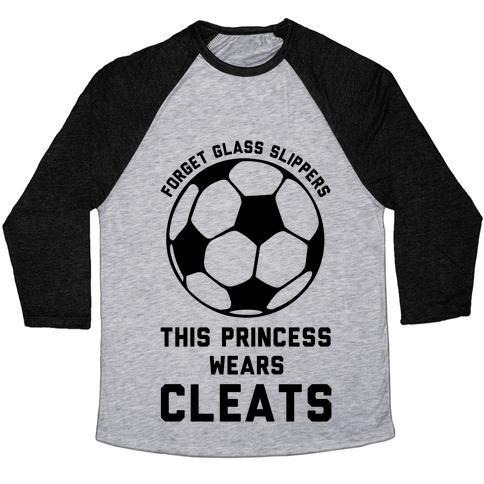 Virgin Teez  Baseball Tee Unisex Tri-Blend Baseball Tee / small / Athletic Gray / Black FORGET GLASS SLIPPERS THIS PRINCESS WEARS CLEATS UNISEX TRI-BLEND BASEBALL TEE