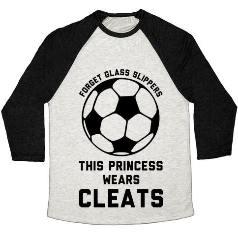 Virgin Teez  Baseball Tee Unisex Tri-Blend Baseball Tee / small / Oatmeal / Black FORGET GLASS SLIPPERS THIS PRINCESS WEARS CLEATS UNISEX TRI-BLEND BASEBALL TEE