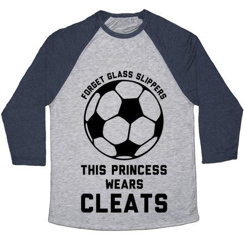 Virgin Teez  Baseball Tee Unisex Tri-Blend Baseball Tee / small / Athletic Gray / Navy FORGET GLASS SLIPPERS THIS PRINCESS WEARS CLEATS UNISEX TRI-BLEND BASEBALL TEE