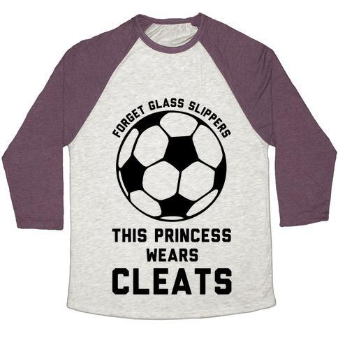Virgin Teez  Baseball Tee Unisex Tri-Blend Baseball Tee / small / Oatmeal / Maroon FORGET GLASS SLIPPERS THIS PRINCESS WEARS CLEATS UNISEX TRI-BLEND BASEBALL TEE