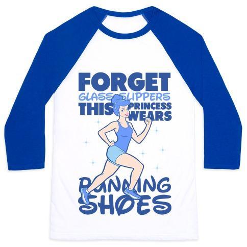 Virgin Teez  Baseball Tee Unisex Classic Baseball Tee / x-small / White/Blue FORGET GLASS SLIPPERS THIS PRINCESS WEARS RUNNING SHOES UNISEX CLASSIC BASEBALL TEE