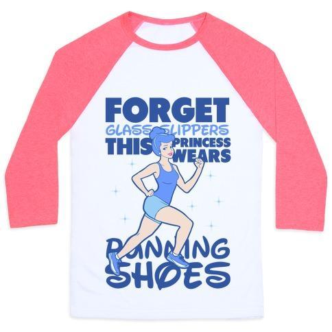 Virgin Teez  Baseball Tee Unisex Classic Baseball Tee / x-small / White/Neon Pink FORGET GLASS SLIPPERS THIS PRINCESS WEARS RUNNING SHOES UNISEX CLASSIC BASEBALL TEE