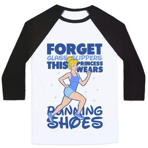 Virgin Teez  Baseball Tee Unisex Classic Baseball Tee / x-small / White/Black FORGET GLASS SLIPPERS THIS PRINCESS WEARS RUNNING SHOES UNISEX CLASSIC BASEBALL TEE