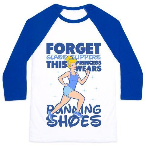 Virgin Teez  Baseball Tee Unisex Classic Baseball Tee / x-small / White/Blue FORGET GLASS SLIPPERS THIS PRINCESS WEARS RUNNING SHOES UNISEX CLASSIC BASEBALL TEE