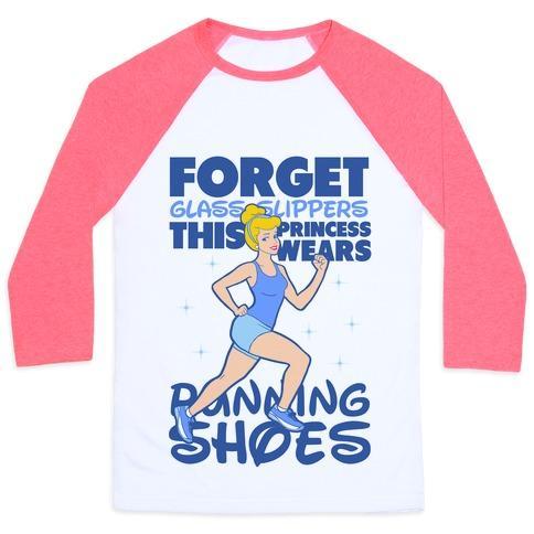 Virgin Teez  Baseball Tee Unisex Classic Baseball Tee / x-small / White/Neon Pink FORGET GLASS SLIPPERS THIS PRINCESS WEARS RUNNING SHOES UNISEX CLASSIC BASEBALL TEE