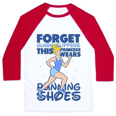 Virgin Teez  Baseball Tee Unisex Classic Baseball Tee / x-small / White/Red FORGET GLASS SLIPPERS THIS PRINCESS WEARS RUNNING SHOES UNISEX CLASSIC BASEBALL TEE