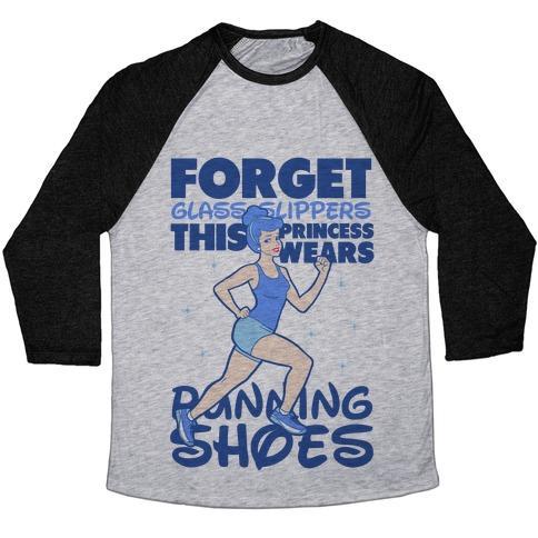 Virgin Teez  Baseball Tee Unisex Tri-Blend Baseball Tee / small / Athletic Gray / Black FORGET GLASS SLIPPERS THIS PRINCESS WEARS RUNNING SHOES UNISEX TRI-BLEND BASEBALL TEE