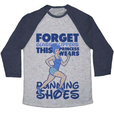 Virgin Teez  Baseball Tee Unisex Tri-Blend Baseball Tee / small / Athletic Gray / Navy FORGET GLASS SLIPPERS THIS PRINCESS WEARS RUNNING SHOES UNISEX TRI-BLEND BASEBALL TEE