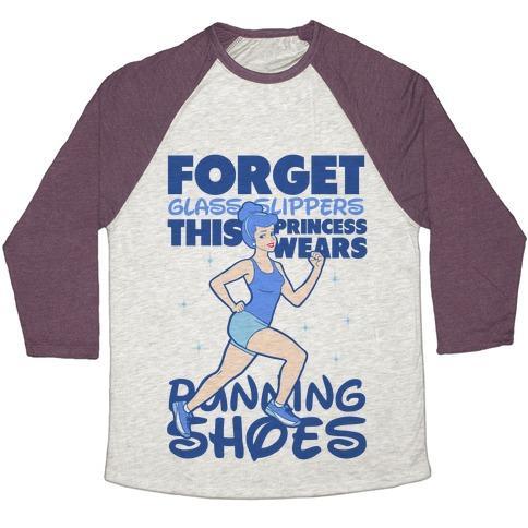 Virgin Teez  Baseball Tee Unisex Tri-Blend Baseball Tee / small / Oatmeal / Maroon FORGET GLASS SLIPPERS THIS PRINCESS WEARS RUNNING SHOES UNISEX TRI-BLEND BASEBALL TEE