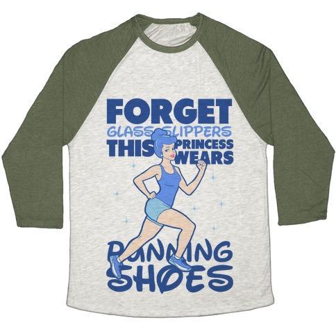 Virgin Teez  Baseball Tee Unisex Tri-Blend Baseball Tee / small / Oatmeal / Moss FORGET GLASS SLIPPERS THIS PRINCESS WEARS RUNNING SHOES UNISEX TRI-BLEND BASEBALL TEE
