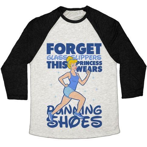 Virgin Teez  Baseball Tee Unisex Tri-Blend Baseball Tee / small / Oatmeal / Black FORGET GLASS SLIPPERS THIS PRINCESS WEARS RUNNING SHOES UNISEX TRI-BLEND BASEBALL TEE