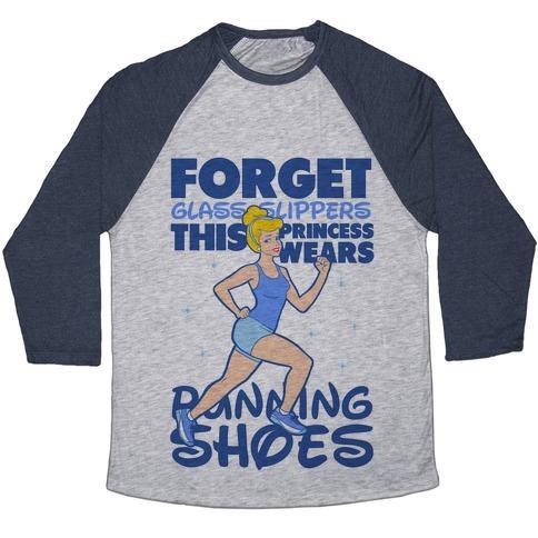 Virgin Teez  Baseball Tee Unisex Tri-Blend Baseball Tee / small / Athletic Gray / Navy FORGET GLASS SLIPPERS THIS PRINCESS WEARS RUNNING SHOES UNISEX TRI-BLEND BASEBALL TEE