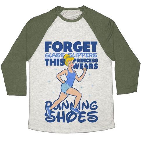 Virgin Teez  Baseball Tee Unisex Tri-Blend Baseball Tee / small / Oatmeal / Moss FORGET GLASS SLIPPERS THIS PRINCESS WEARS RUNNING SHOES UNISEX TRI-BLEND BASEBALL TEE